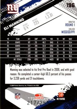 2009 Score - Scorecard #196 Eli Manning  Back