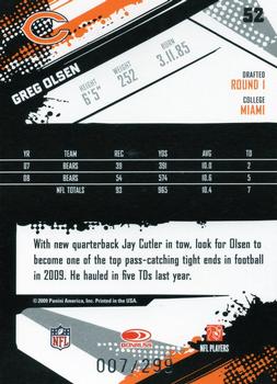 2009 Score - Scorecard #52 Greg Olsen  Back