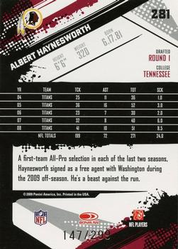 2009 Score - Scorecard #281 Albert Haynesworth  Back