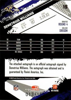 2009 Score Inscriptions - Autographs #19 Demetrius Williams Back