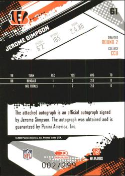 2009 Score Inscriptions - Autographs #61 Jerome Simpson Back