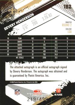 2009 Score Inscriptions - Autographs #182 Devery Henderson Back