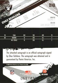 2009 Score Inscriptions - Autographs #210 Chaz Schilens Back