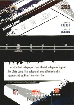 2009 Score Inscriptions - Autographs #265 Chris Long Back