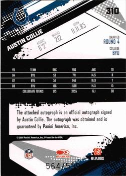 2009 Score Inscriptions - Autographs #310 Austin Collie Back