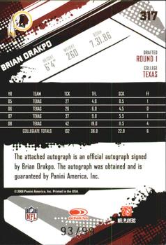 2009 Score Inscriptions - Autographs #317 Brian Orakpo Back