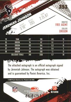 2009 Score Inscriptions - Autographs #353 Jeremiah Johnson Back