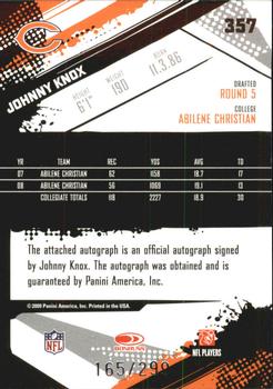 2009 Score Inscriptions - Autographs #357 Johnny Knox Back