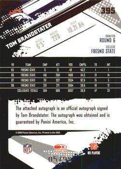 2009 Score Inscriptions - Autographs #395 Tom Brandstater Back