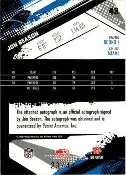 2009 Score Inscriptions - Autographs Gold Zone #43 Jon Beason Back