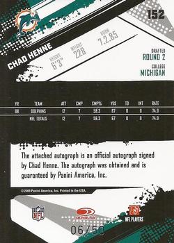 2009 Score Inscriptions - Autographs Gold Zone #152 Chad Henne Back
