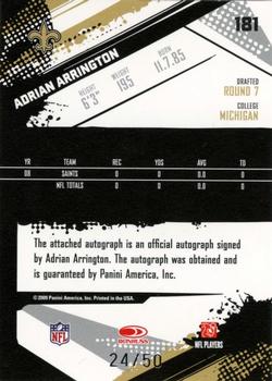 2009 Score Inscriptions - Autographs Gold Zone #181 Adrian Arrington Back