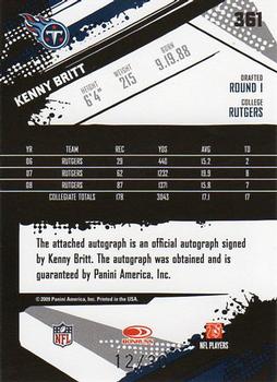 2009 Score Inscriptions - Autographs Red Zone #361 Kenny Britt Back