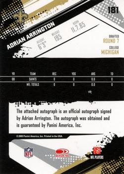 2009 Score - Inscriptions Autographs Retail #181 Adrian Arrington Back