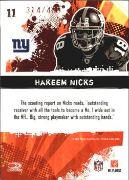 2009 Score Inscriptions - Hot Rookies #11 Hakeem Nicks Back