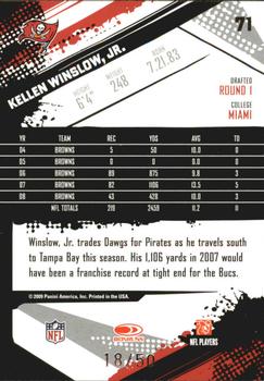 2009 Score Inscriptions - Scorecard #71 Kellen Winslow, Jr. Back