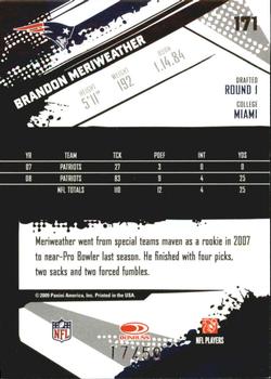 2009 Score Inscriptions - Scorecard #171 Brandon Meriweather Back