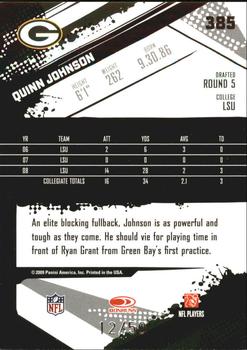 2009 Score Inscriptions - Scorecard #385 Quinn Johnson Back