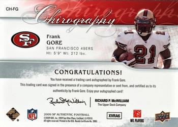 2009 SP Authentic - Chirography #CH-FG Frank Gore Back