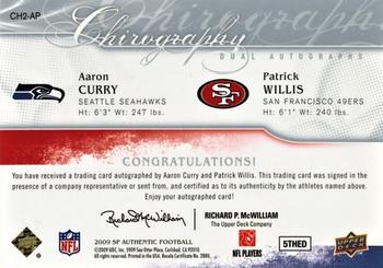 2009 SP Authentic - Chirography Duals #CH2-AP Aaron Curry / Patrick Willis Back