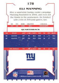 2006 Score Select #178 Eli Manning Back