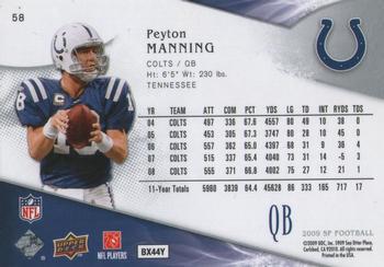 2009 SP #58 Peyton Manning Back