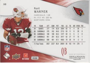 2009 SP #98 Kurt Warner Back