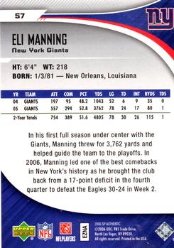 2006 SP Authentic #57 Eli Manning Back