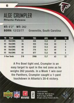 2006 SP Authentic #6 Alge Crumpler Back