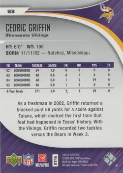 2006 SP Authentic #93 Cedric Griffin Back