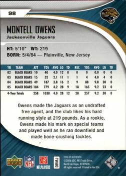 2006 SP Authentic #98 Montell Owens Back