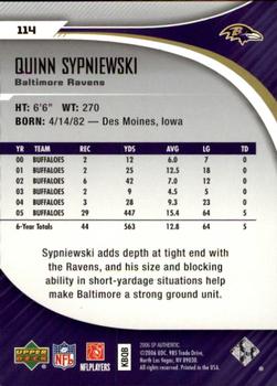 2006 SP Authentic #114 Quinn Sypniewski Back