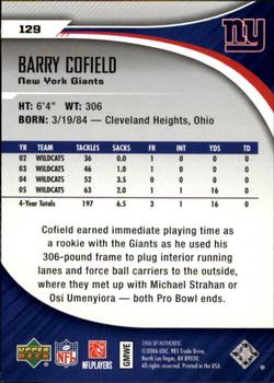 2006 SP Authentic #129 Barry Cofield Back