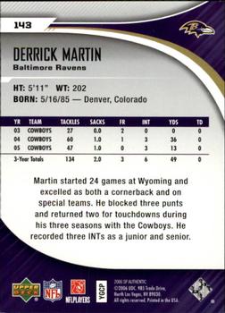 2006 SP Authentic #143 Derrick Martin Back