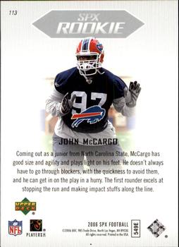 2006 SPx #113 John McCargo Back