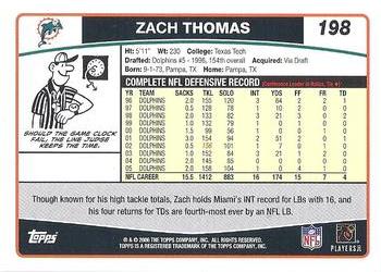 2006 Topps #198 Zach Thomas Back