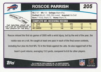 2006 Topps #205 Roscoe Parrish Back
