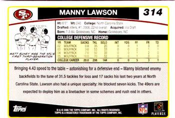 2006 Topps #314 Manny Lawson Back