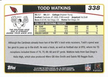 2006 Topps #338 Todd Watkins Back