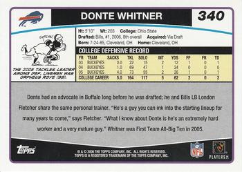 2006 Topps #340 Donte Whitner Back
