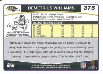 2006 Topps #375 Demetrius Williams Back