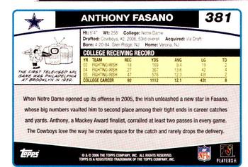 2006 Topps #381 Anthony Fasano Back