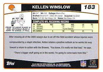 2006 Topps #183 Kellen Winslow Back