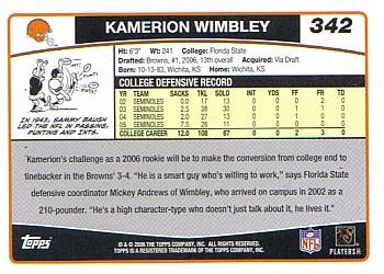 2006 Topps #342 Kamerion Wimbley Back
