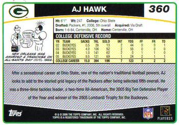 2006 Topps #360 A.J. Hawk Back