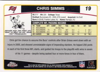 2006 Topps Chrome #19 Chris Simms Back