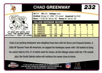 2006 Topps Chrome #232 Chad Greenway Back