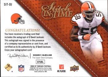 2009 SP Threads - Stitch in Time Autographs #SIT-DJ D'Qwell Jackson Back