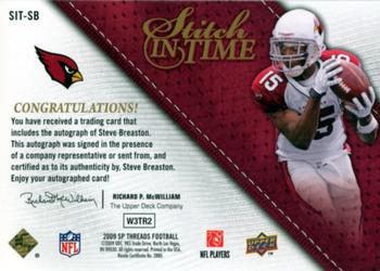 2009 SP Threads - Stitch in Time Autographs #SIT-SB Steve Breaston Back