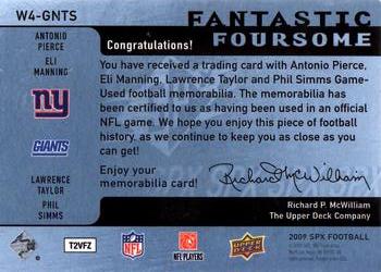2009 SPx - Fantastic Foursome Patch #W4-GNTS Antonio Pierce / Eli Manning / Lawrence Taylor / Phil Simms Back